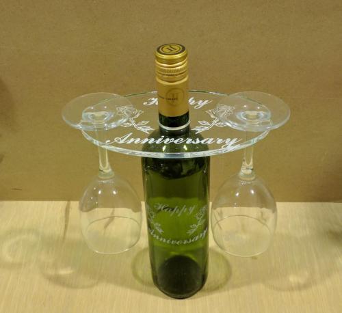 Engrave wine bottle and glass holder