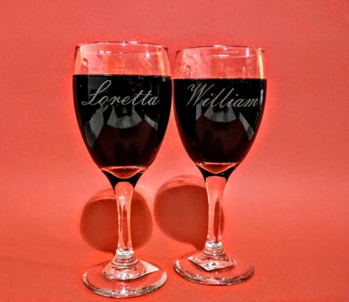 Laser engraved wine glasses